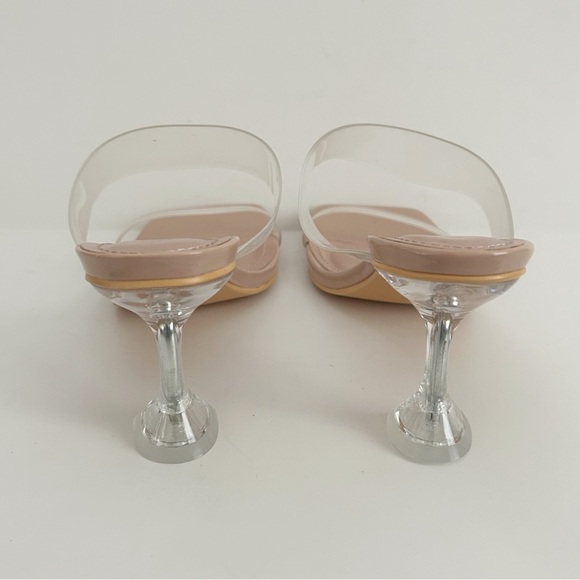 Cream and Tan Heels with Modern Transparent Design - Picture 5 of 6